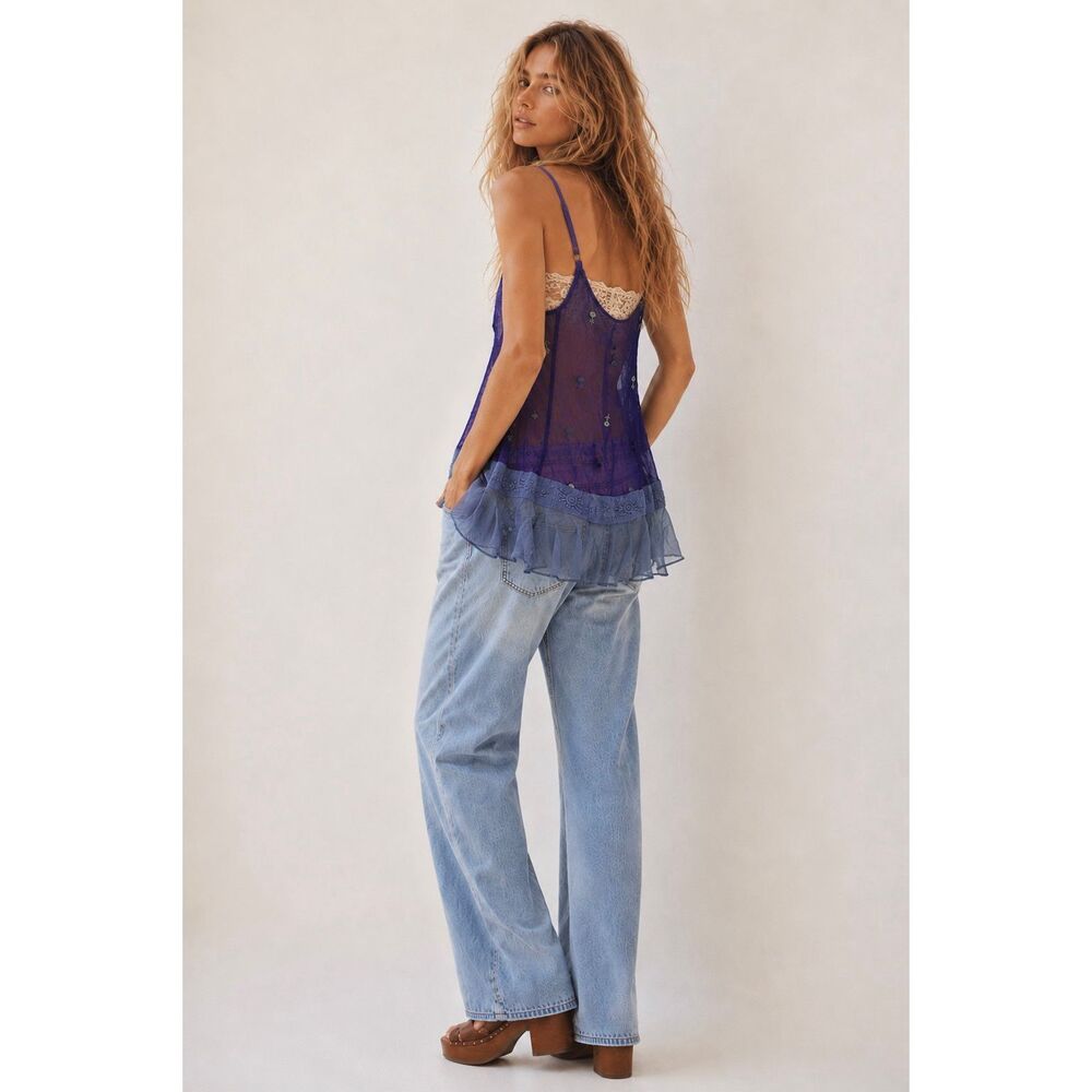 Free People Vintage Y2K Silk Embroidered Appliqué Cami Top 2 Boho Coquette Fairy - Picture 3 of 13